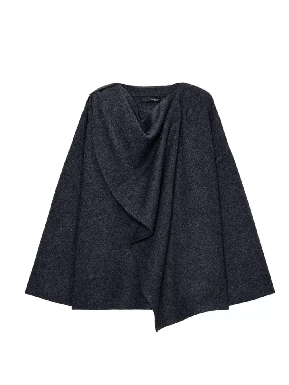 Zara Charcoal Draped Poncho Sweater